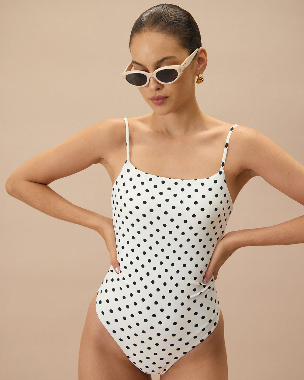 White Polka Dot Backless One Piece Swimwear | Rihoas
