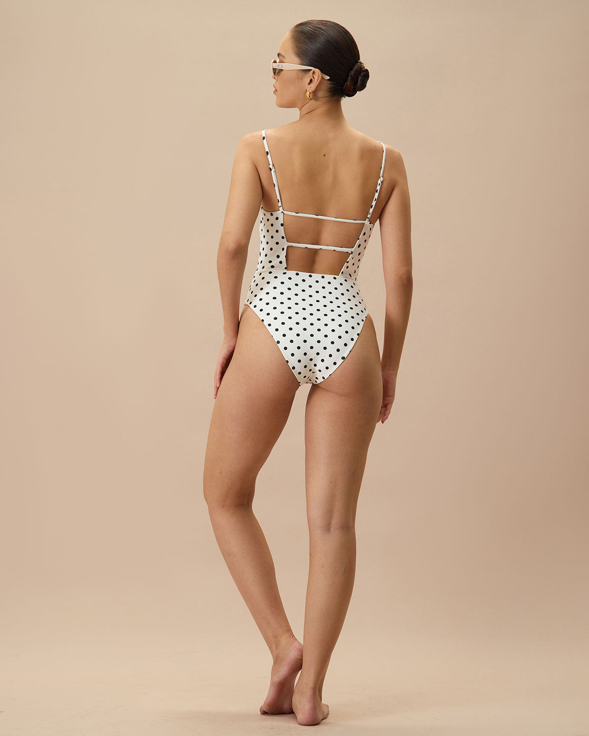 White Polka Dot Backless One Piece Swimwear | Rihoas
