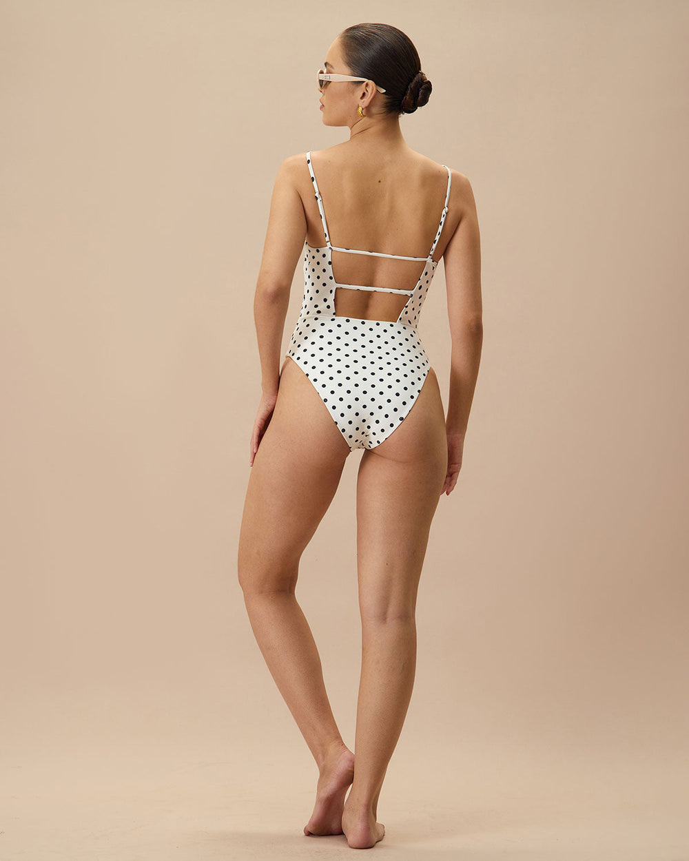 White Polka Dot Backless One Piece Swimwear | Rihoas