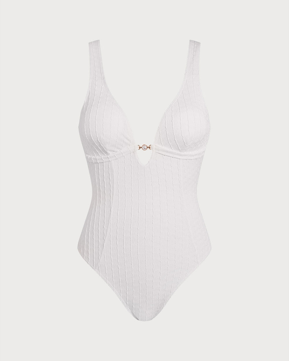 White Textured Cut Out One-Piece | Rihoas