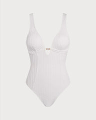 White Textured Cut Out One-Piece | Rihoas