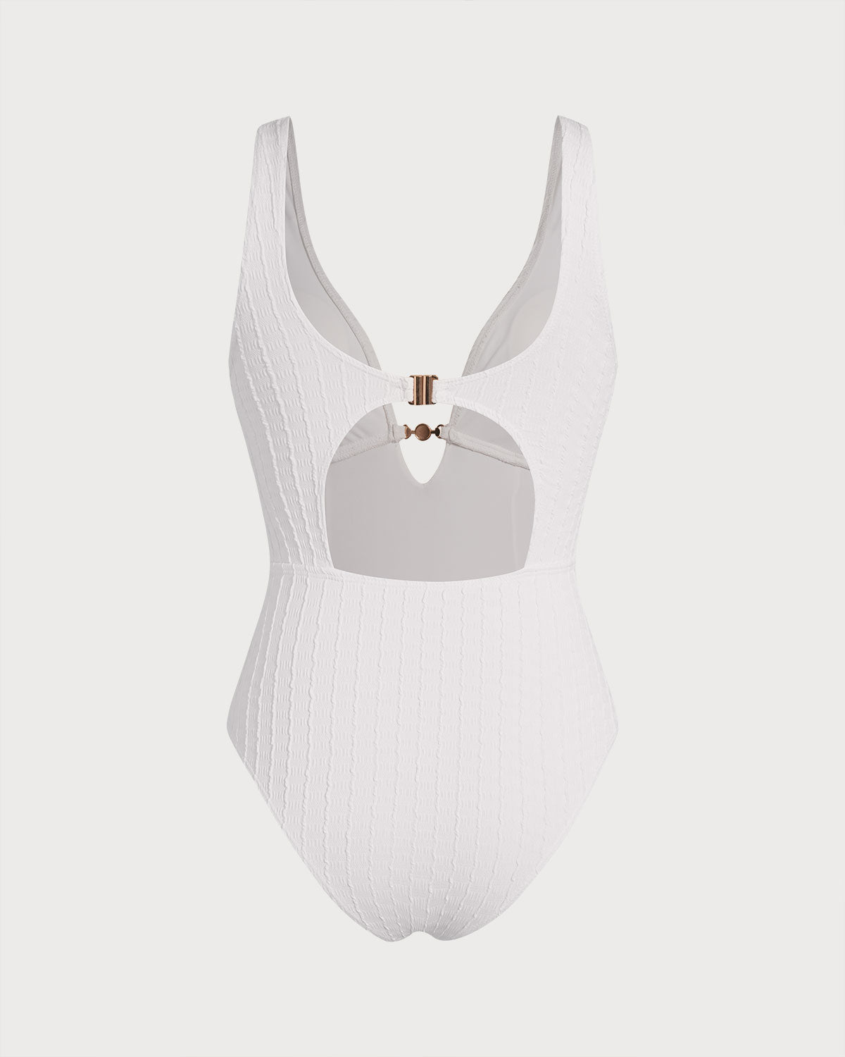 White Textured Cut Out One-Piece | Rihoas