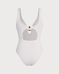 White Textured Cut Out One-Piece | Rihoas