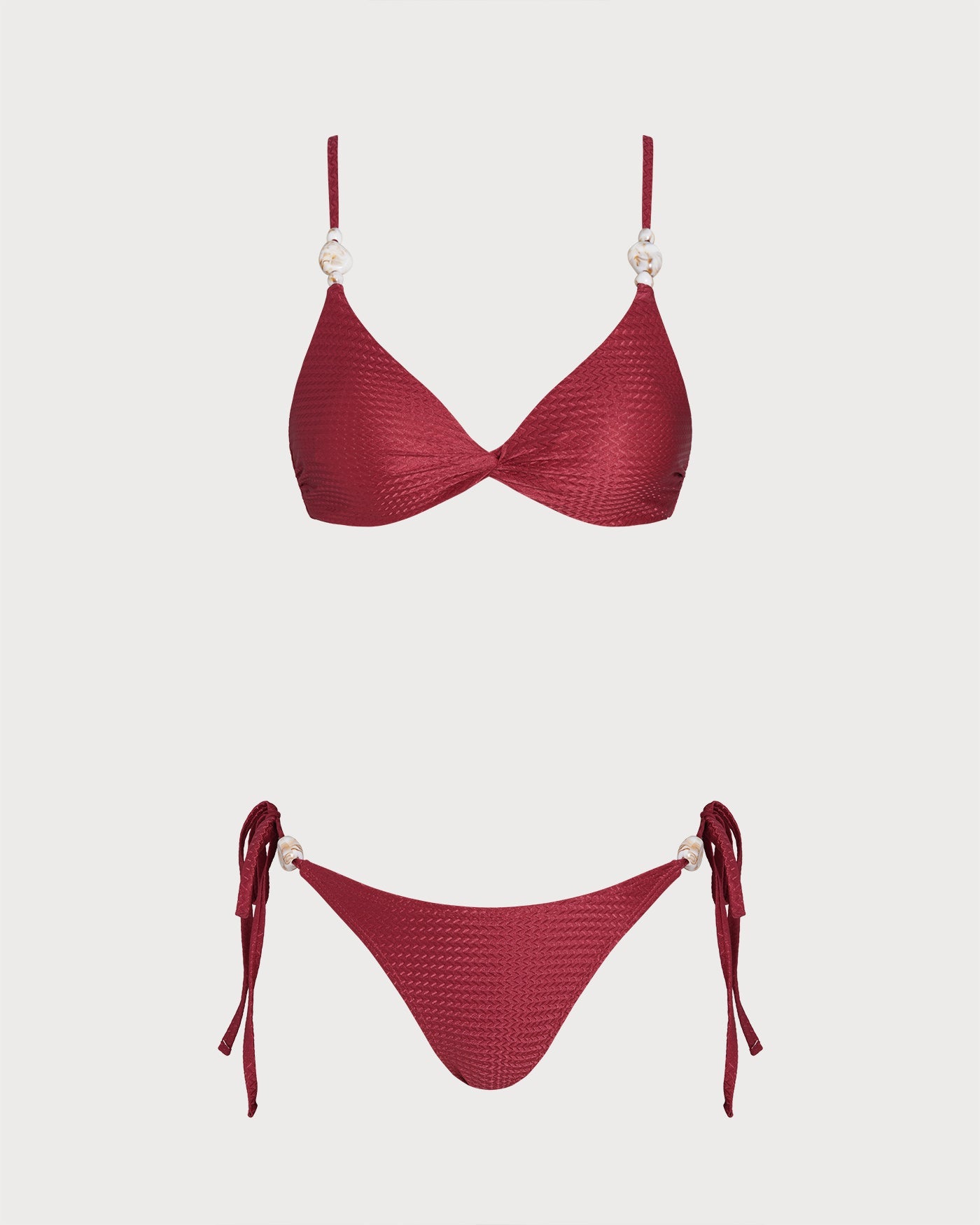 Red V Neck Triangle Drawstring Bikini Set | Rihoas