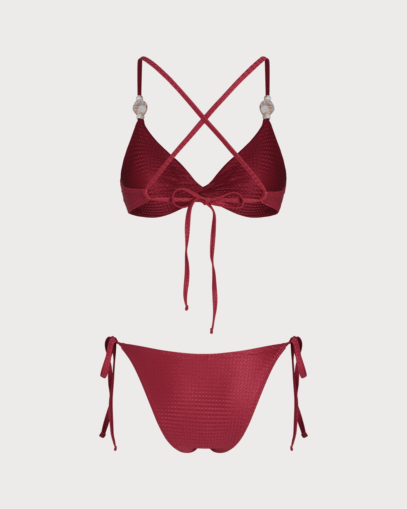 Red V Neck Triangle Drawstring Bikini Set | Rihoas