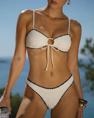 White Contrasting Bandeau Bikini Set | Rihoas