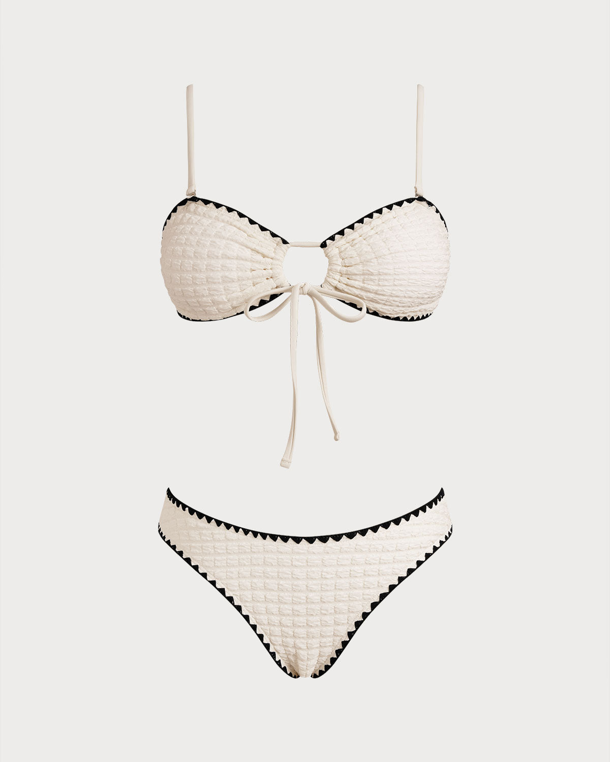 White Contrasting Bandeau Bikini Set | Rihoas
