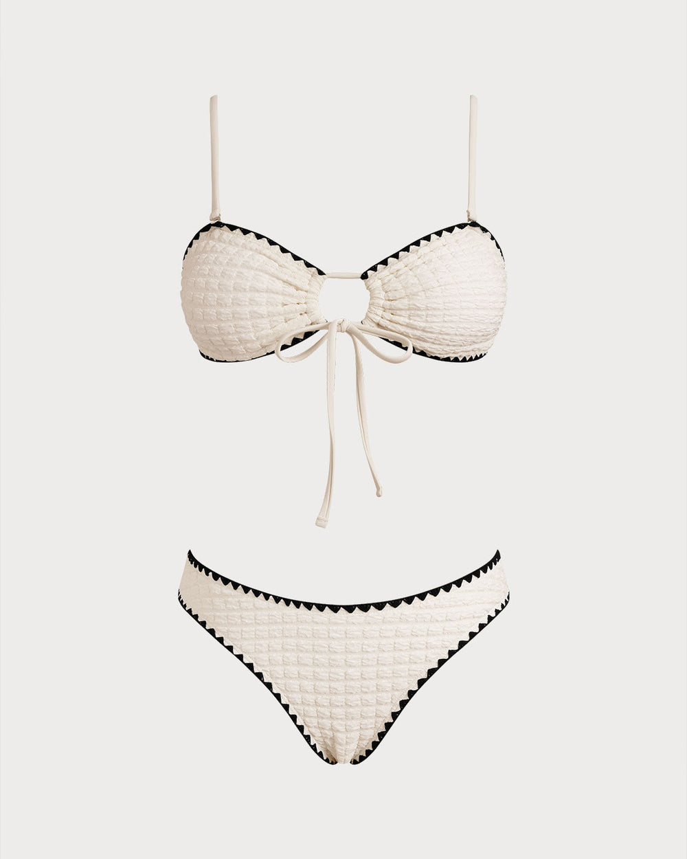 White Contrasting Bandeau Bikini Set | Rihoas