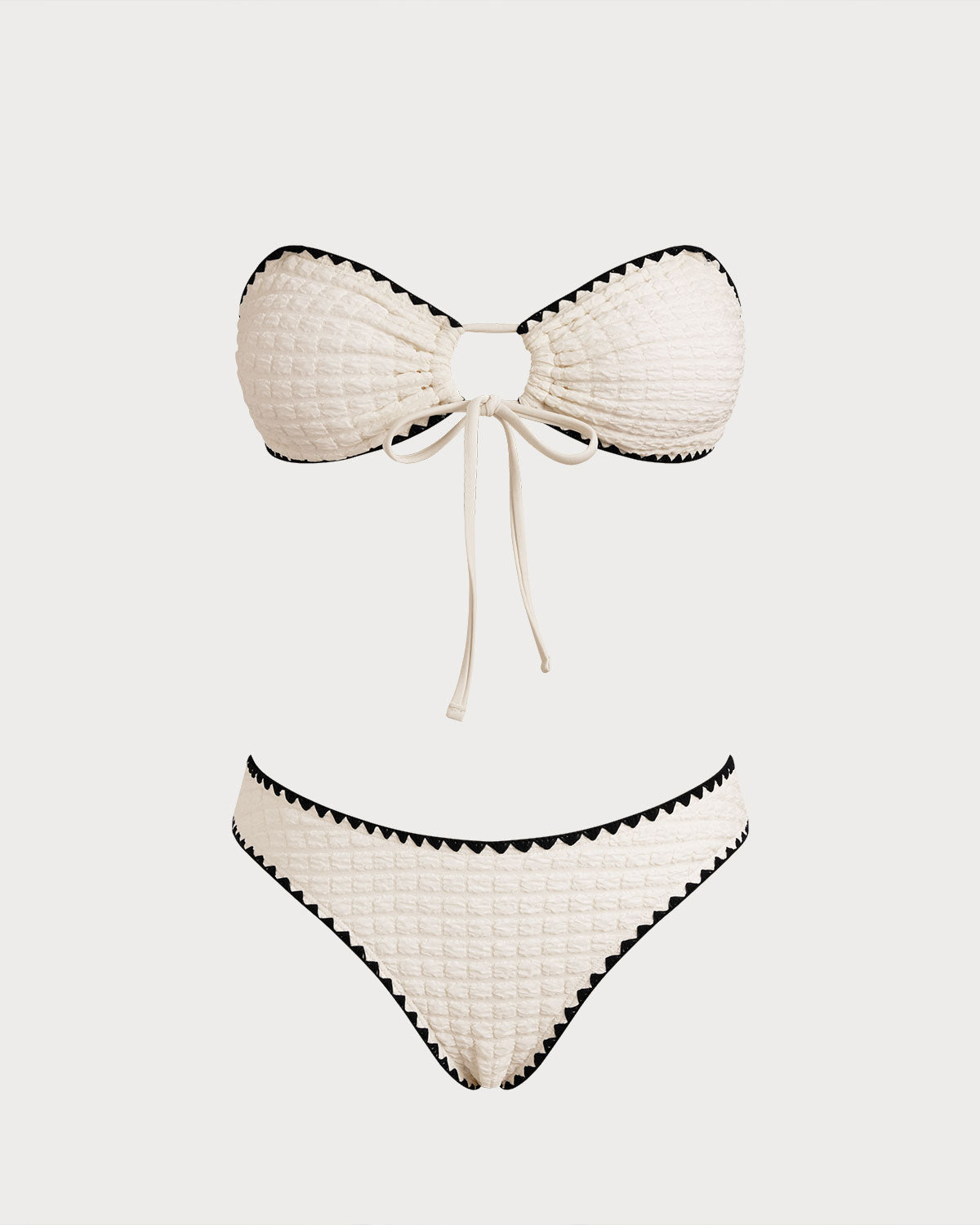 White Contrasting Bandeau Bikini Set | Rihoas