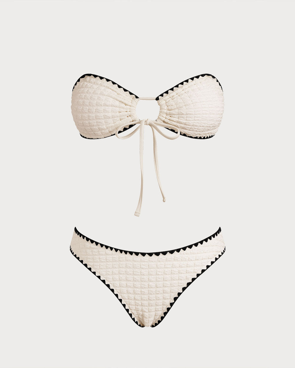 White Contrasting Bandeau Bikini Set | Rihoas