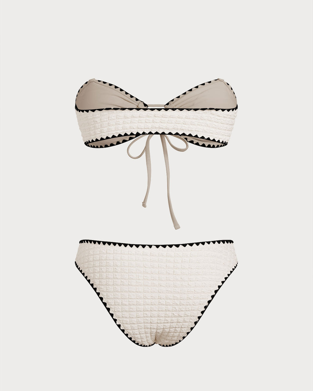 White Contrasting Bandeau Bikini Set | Rihoas