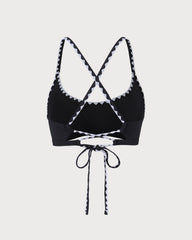 The Black Contrast Ribbed Bikini Top | Rihoas