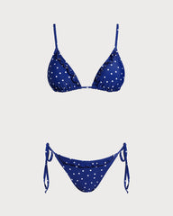Blue Polka Dots Bralette Bikini Sets | Rihoas