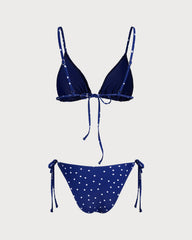 Blue Polka Dots Bralette Bikini Sets | Rihoas