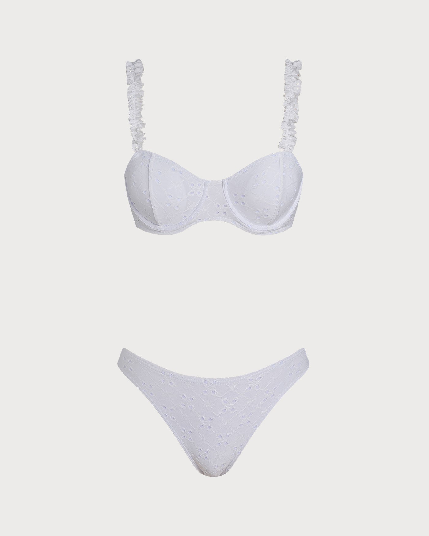 White Jacquard Underwire Drawstring Bikini Set | Rihoas
