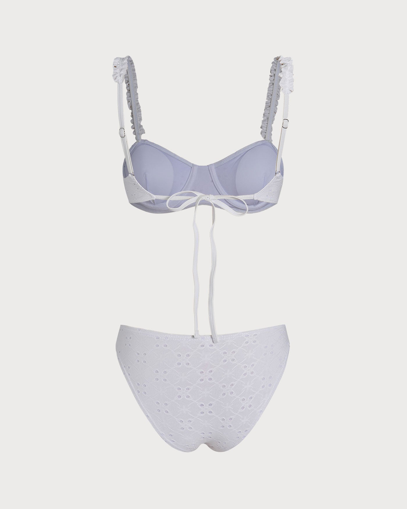 White Jacquard Underwire Drawstring Bikini Set | Rihoas
