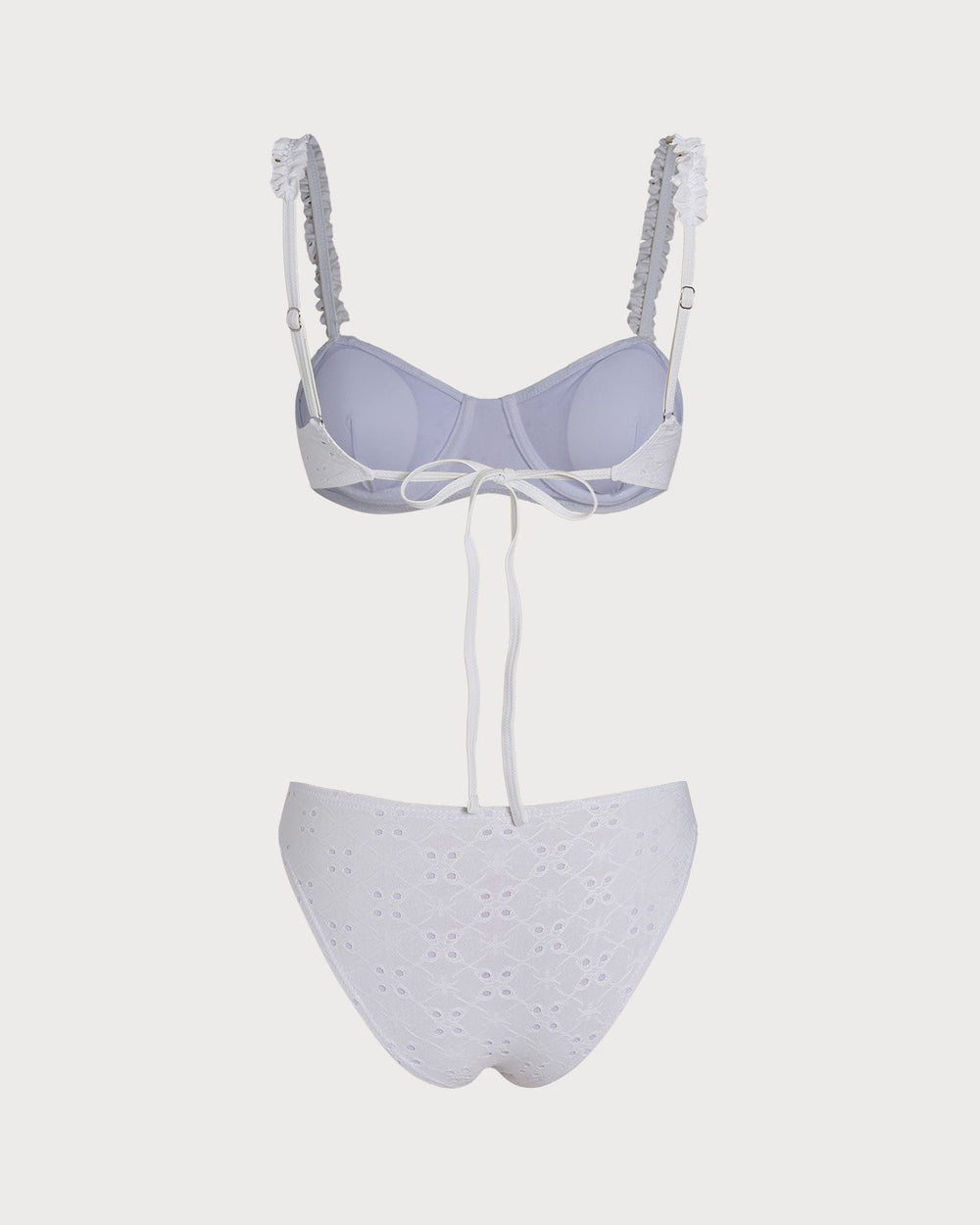 White Jacquard Underwire Drawstring Bikini Set | Rihoas