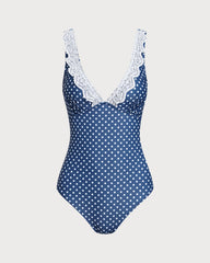 Blue Polka Dot One Piece Swimwear | Rihoas