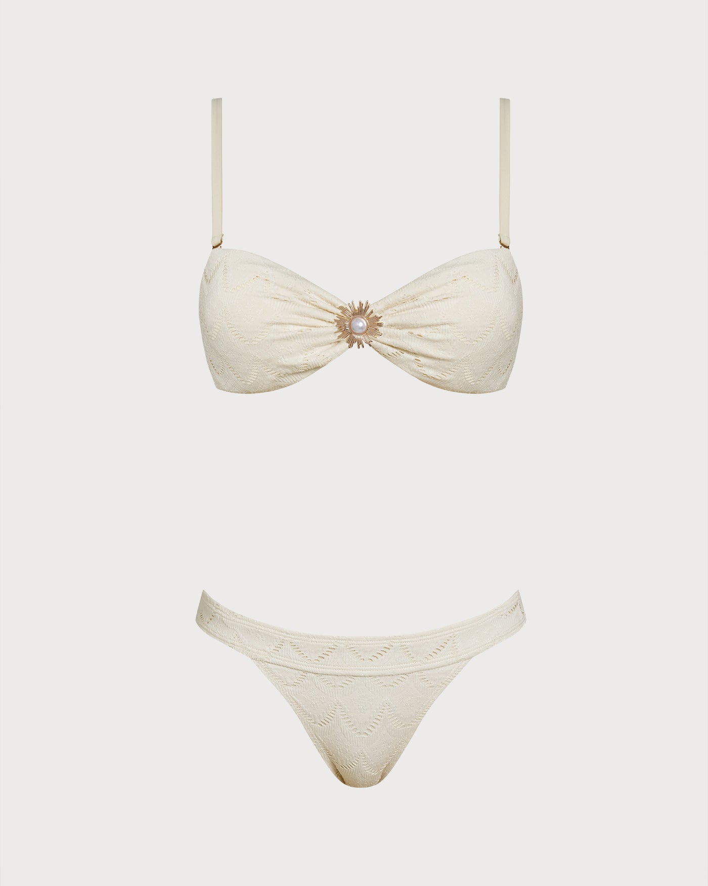 White Drawstring Bandeau Bikini Set | Rihoas