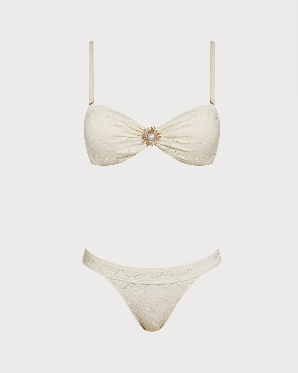 White Drawstring Bandeau Bikini Set | Rihoas