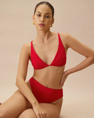 The Red Ribbed Cross Back Bikini Top | Rihoas