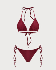Red Triangle Drawstring Bikini Set | Rihoas