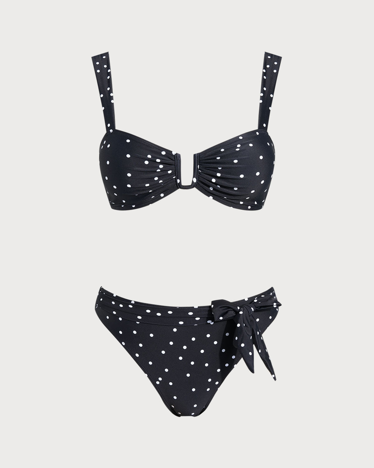 Black Polka Dots Bandeau Bikini Set | Rihoas