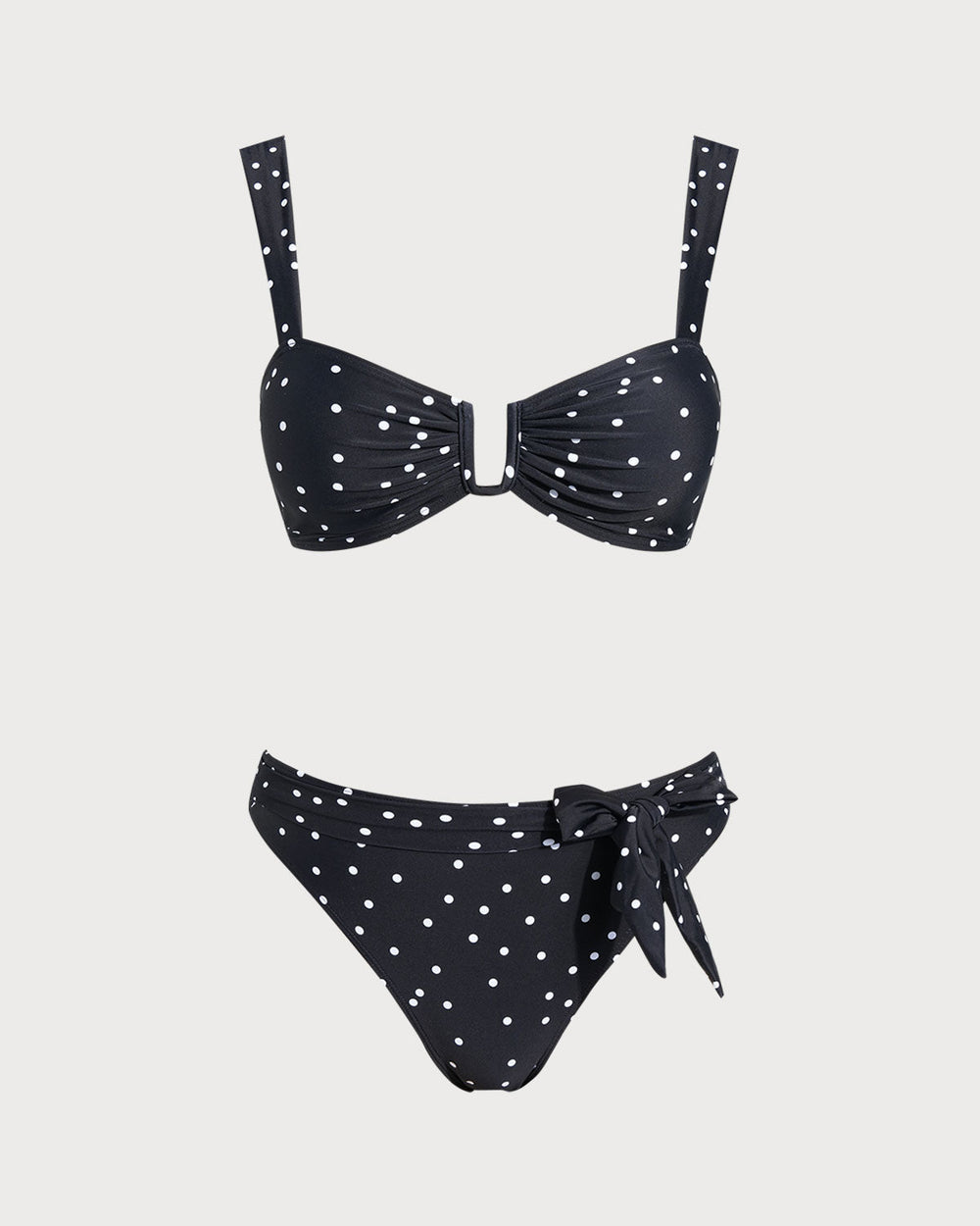 Black Polka Dots Bandeau Bikini Set | Rihoas