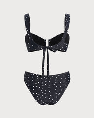 Black Polka Dots Bandeau Bikini Set | Rihoas