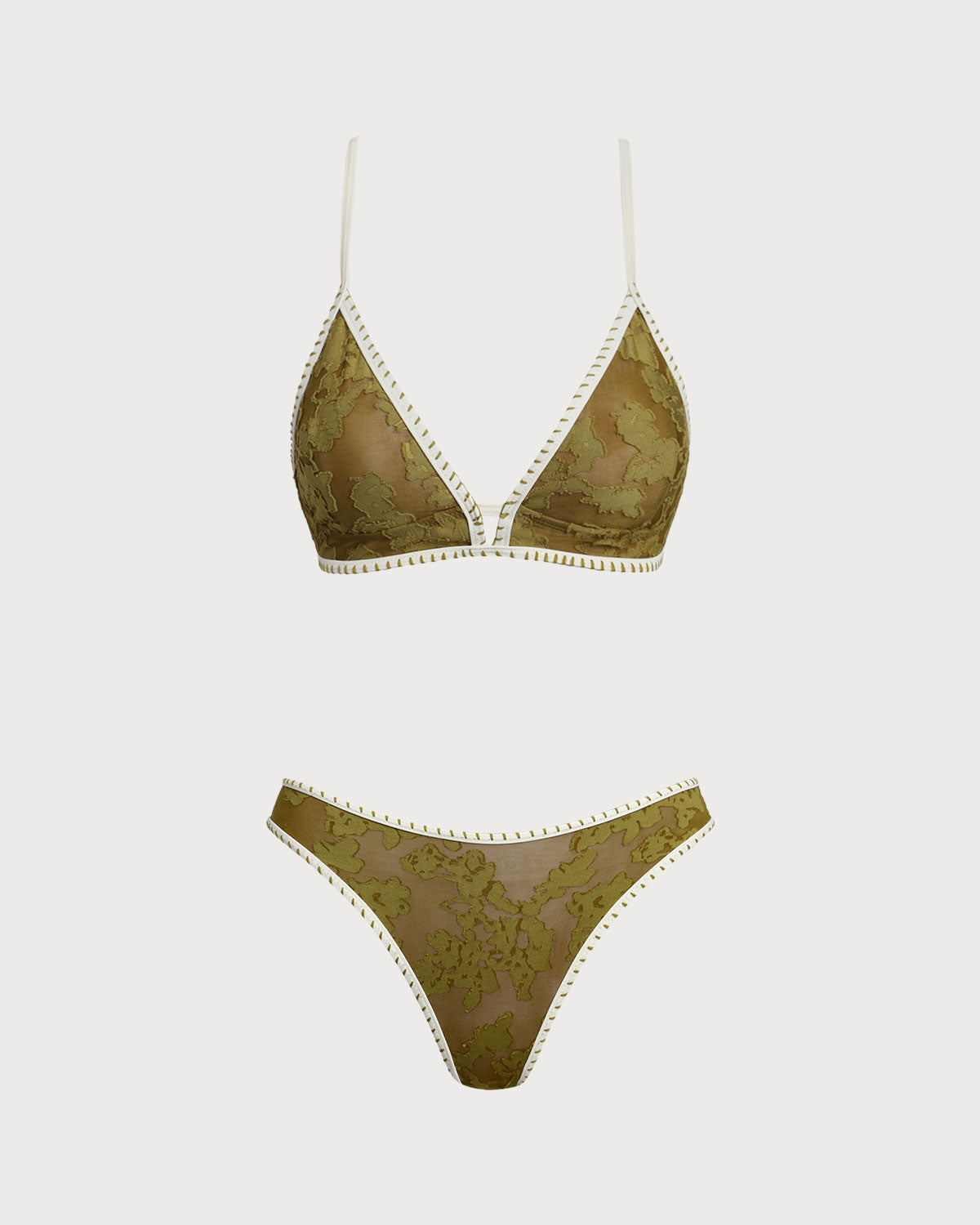 Green Floral Tie-back Triangle Bikini Set | Rihoas