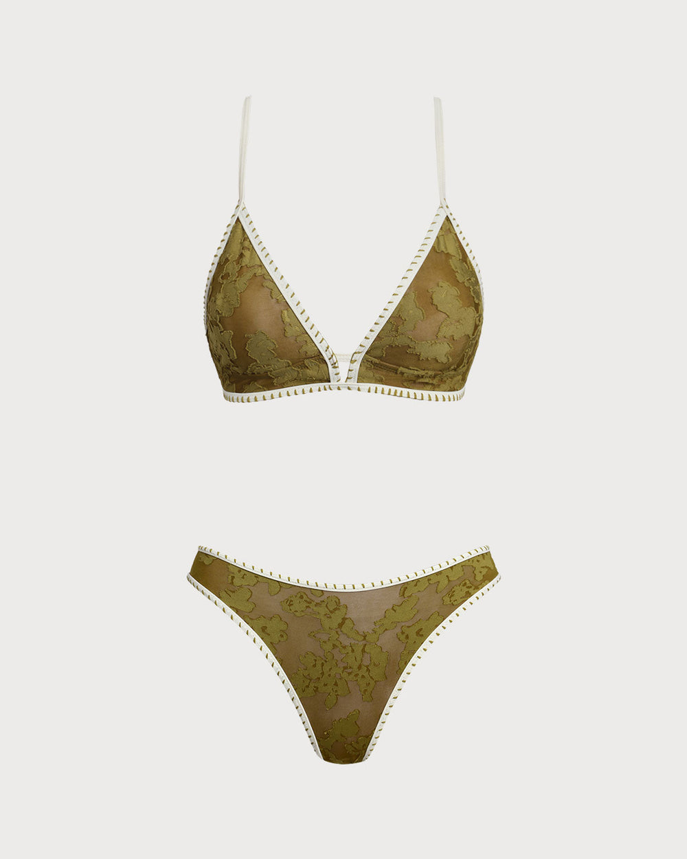 Green Floral Tie-back Triangle Bikini Set | Rihoas