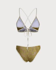 Green Floral Tie-back Triangle Bikini Set | Rihoas
