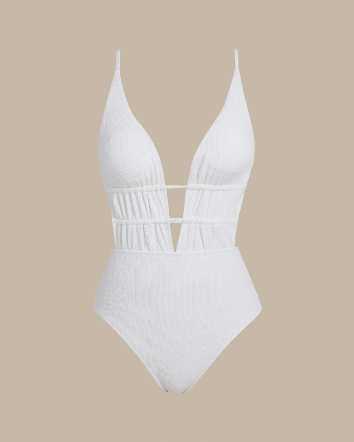 White Bralette Textured One Piece Swimwear | Rihoas