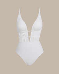 White Bralette Textured One Piece Swimwear | Rihoas