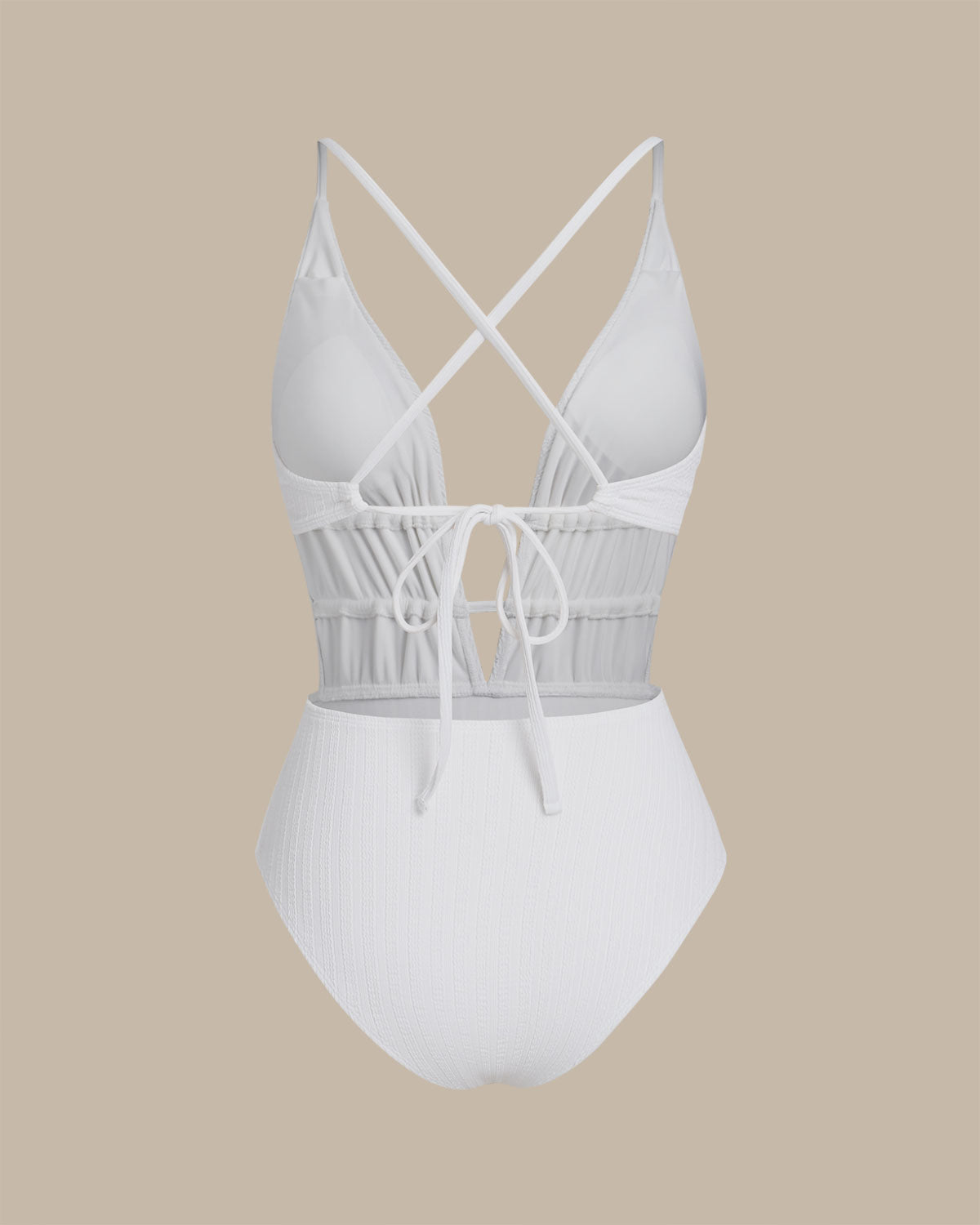 White Bralette Textured One Piece Swimwear | Rihoas