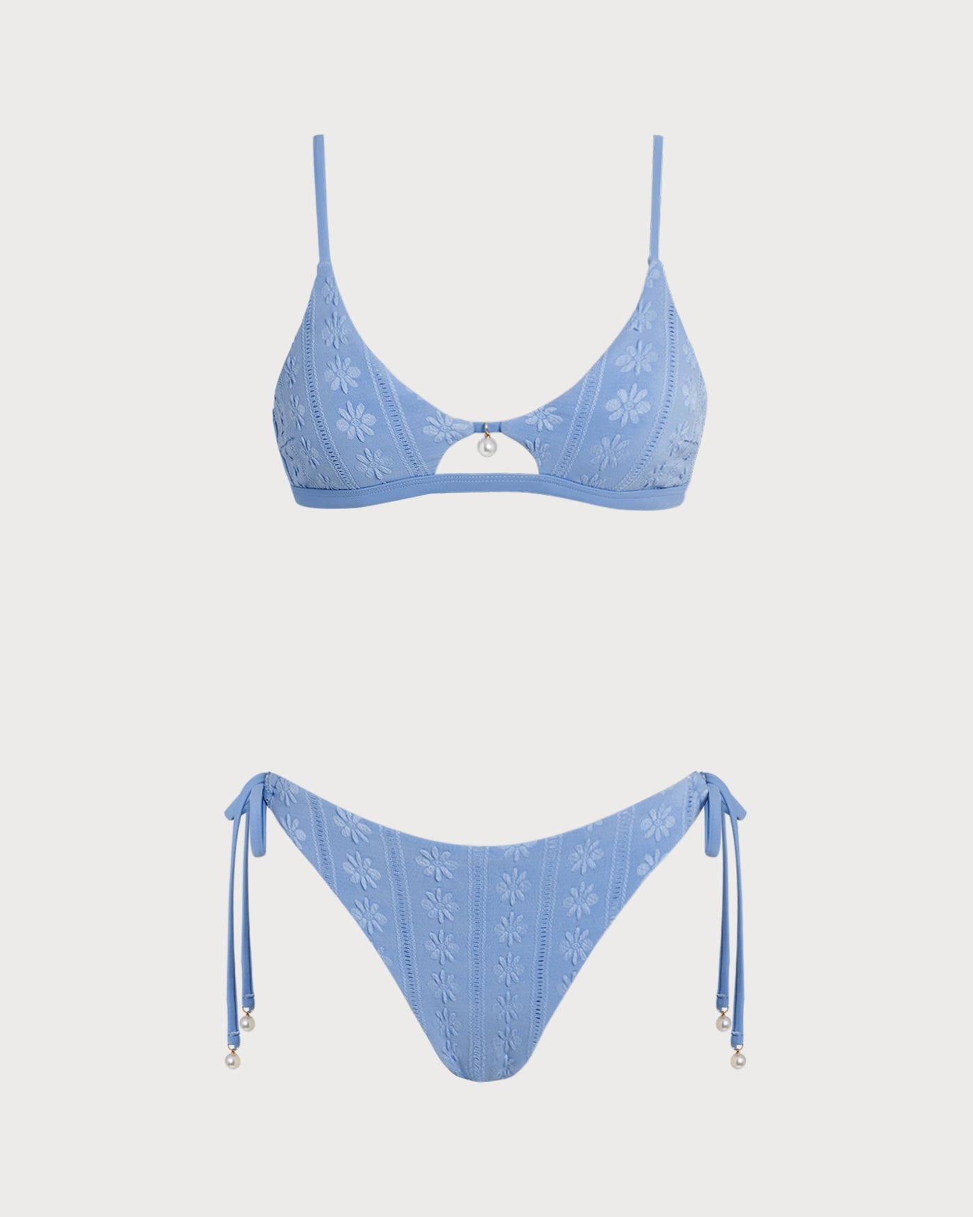 Blue Floral U Neck Triangle Bikini Set | Rihoas