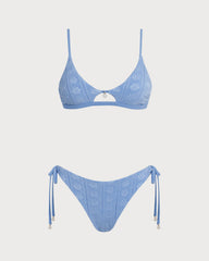 Blue Floral U Neck Triangle Bikini Set | Rihoas