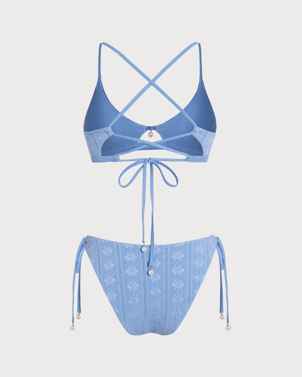Blue Floral U Neck Triangle Bikini Set | Rihoas
