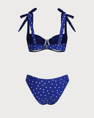 Blue Bowknot Polka Dot Underwire Bikini Sets | Rihoas