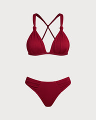 Red Bralette Ruched Bikini Set | Rihoas