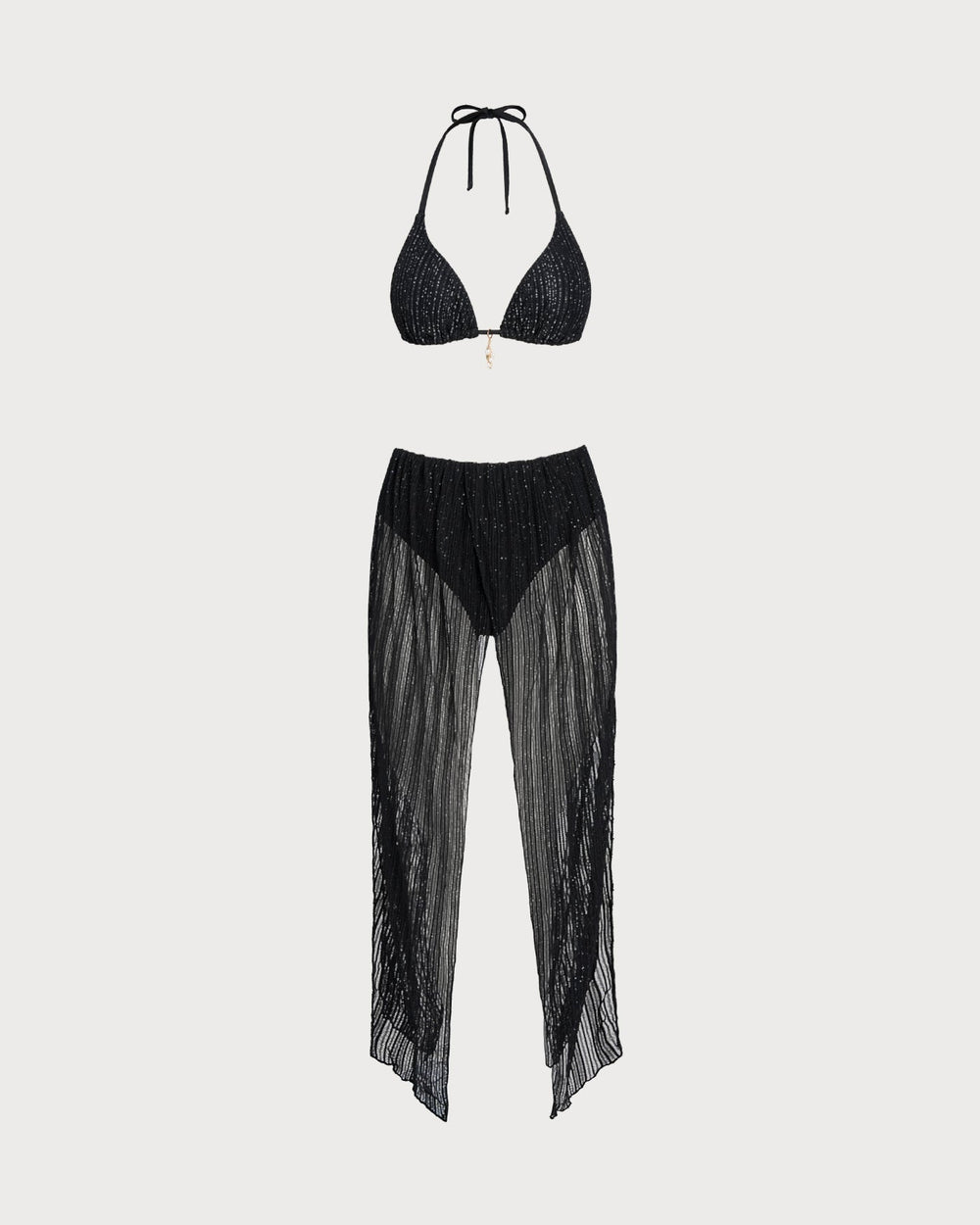 Black Halter Drawstring Triangle Bikini Set | Rihoas
