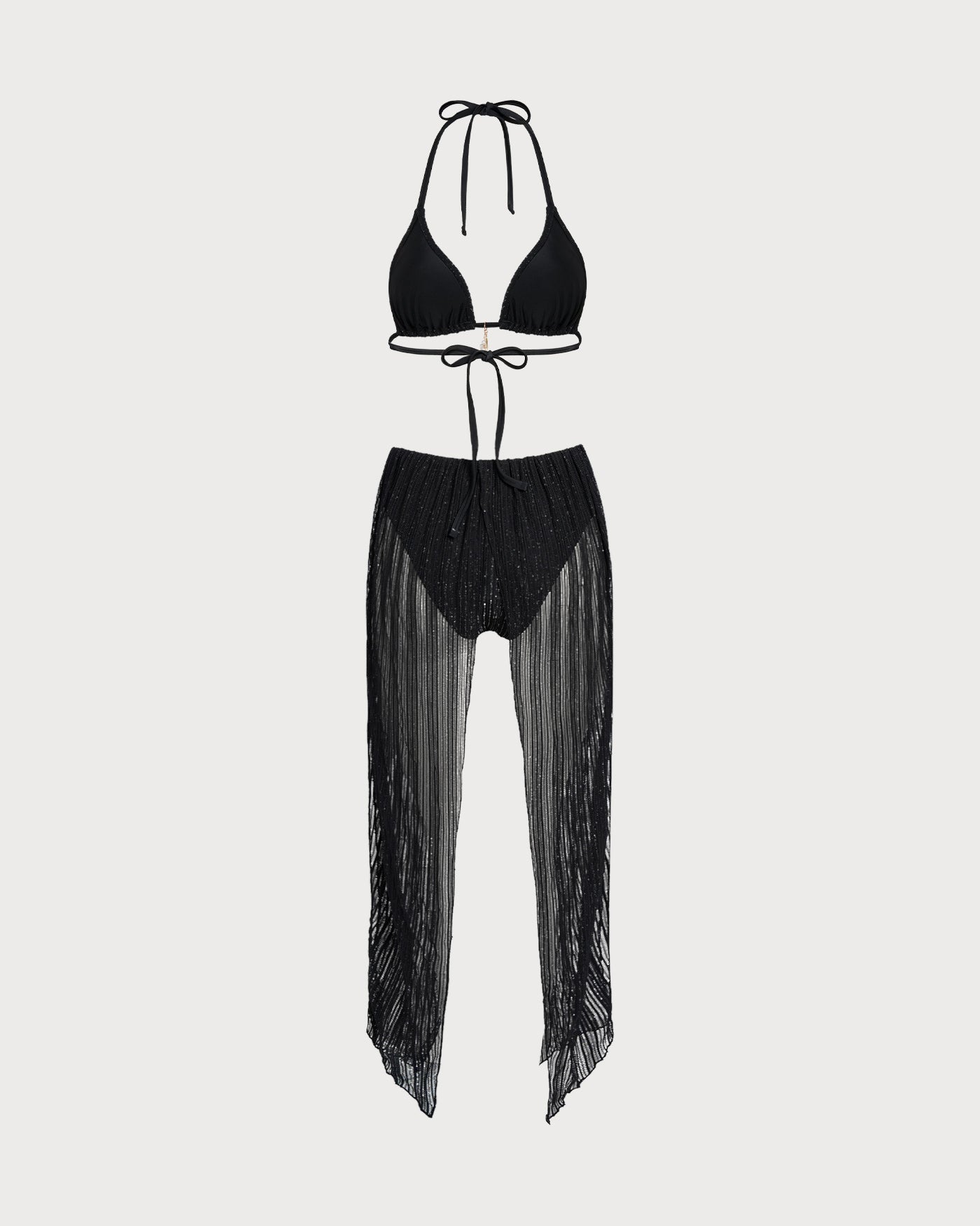 Black Halter Drawstring Triangle Bikini Set | Rihoas