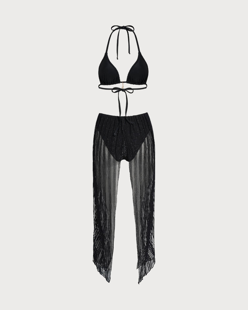 Black Halter Drawstring Triangle Bikini Set | Rihoas