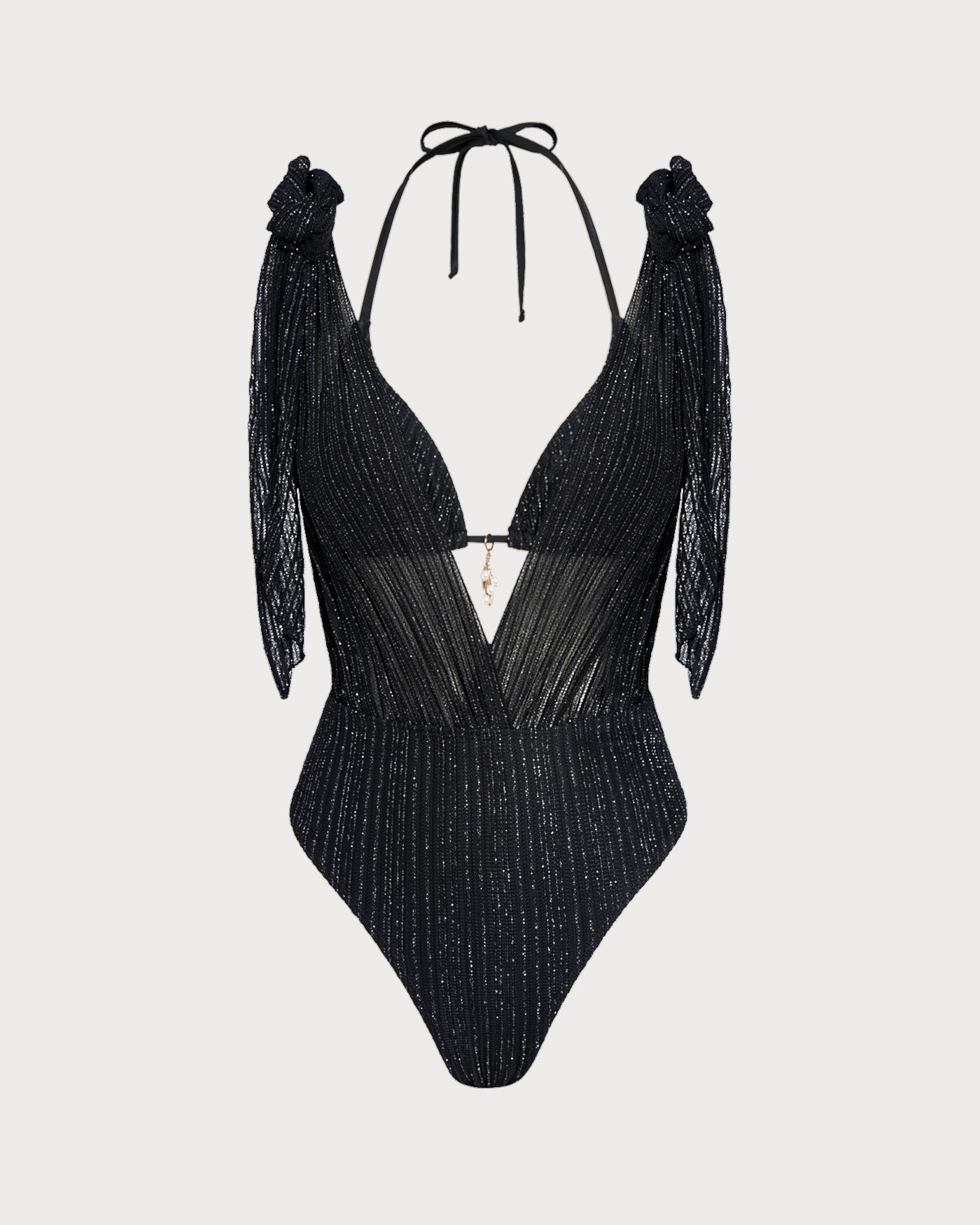 Black Halter Drawstring Triangle Bikini Set | Rihoas