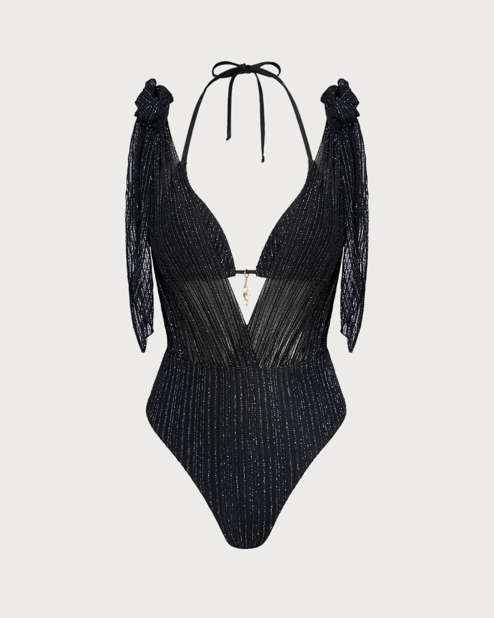 Black Halter Drawstring Triangle Bikini Set | Rihoas