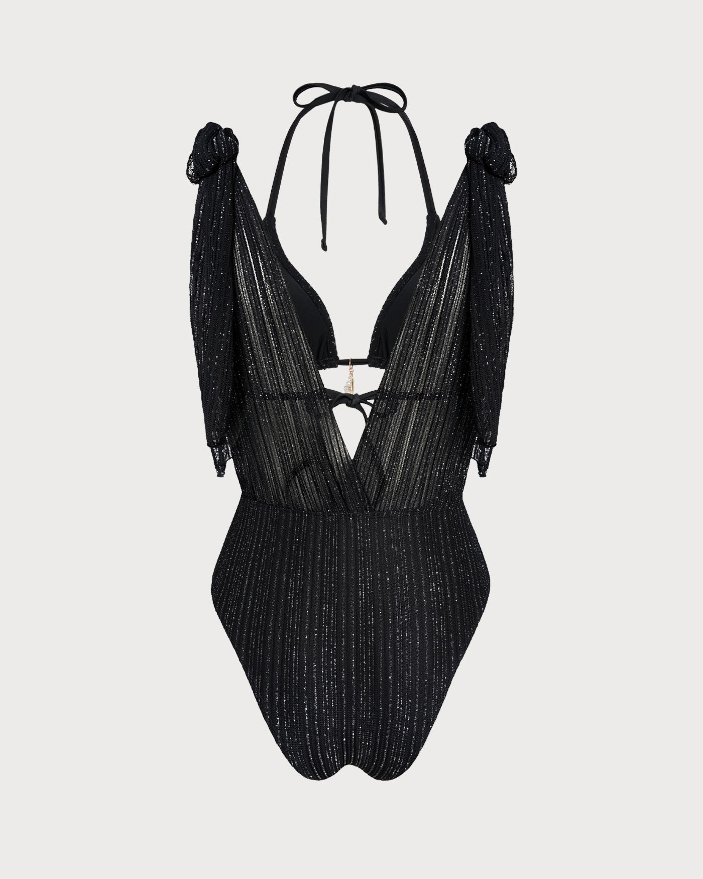Black Halter Drawstring Triangle Bikini Set | Rihoas
