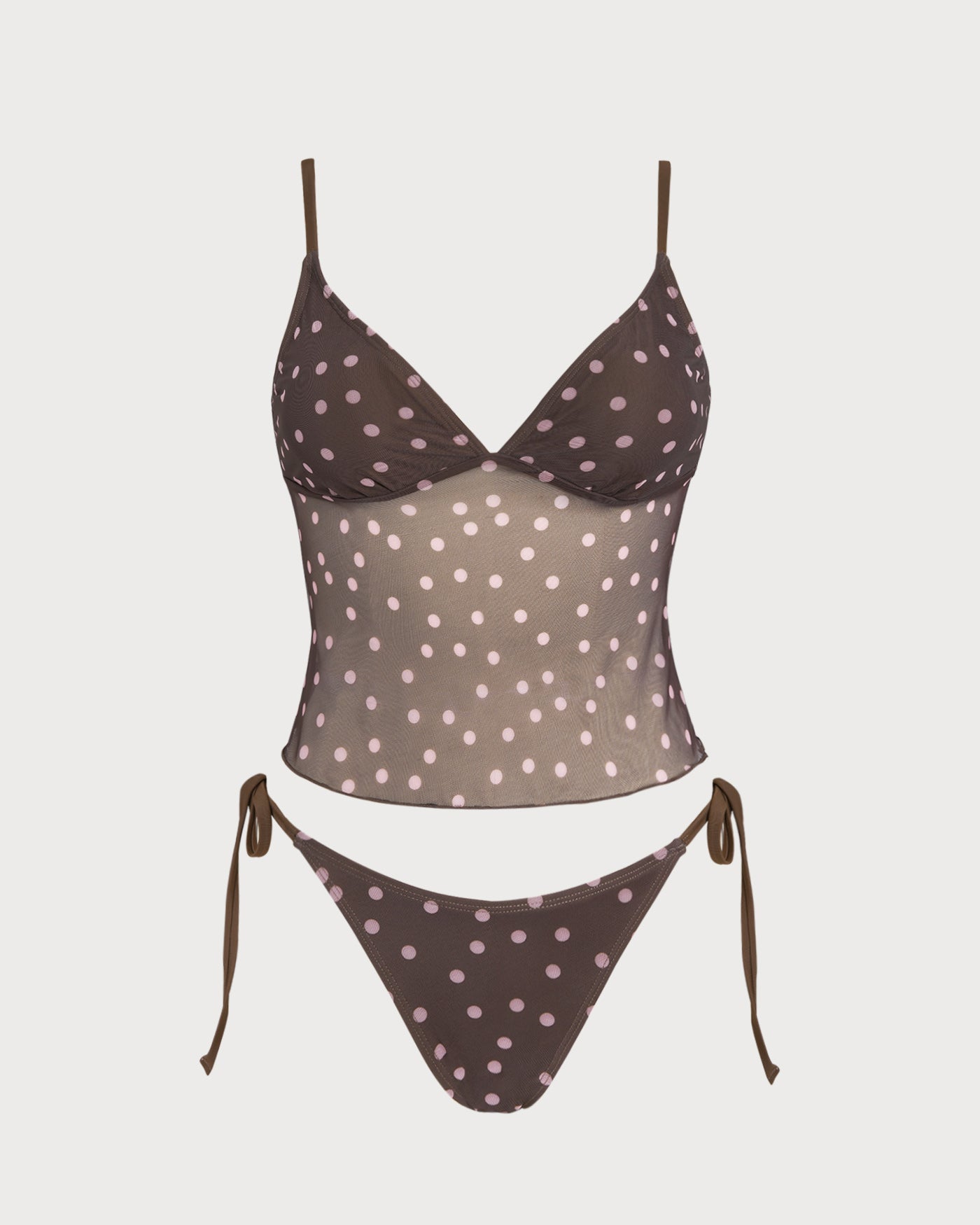 Coffee V Neck Polka Dot Tankini Set | Rihoas