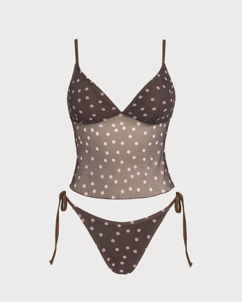 Coffee V Neck Polka Dot Tankini Set | Rihoas
