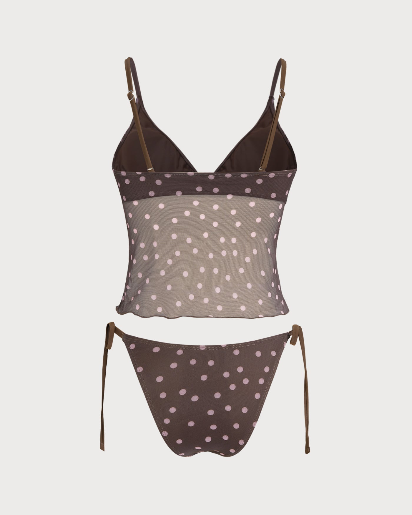 Coffee V Neck Polka Dot Tankini Set | Rihoas