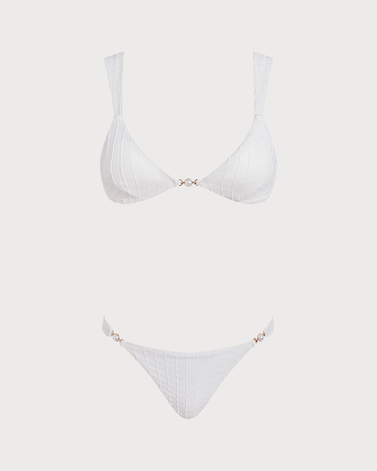 White V Neck Textured Bralette Bikini Set | Rihoas